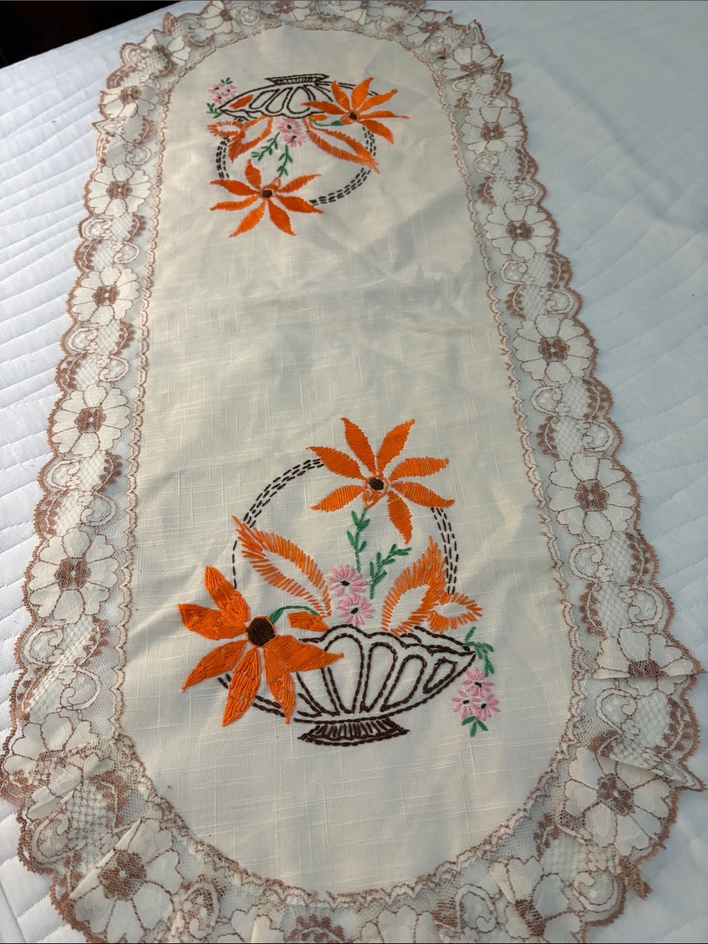 31 x 14 hand embroidered dresser, scarf